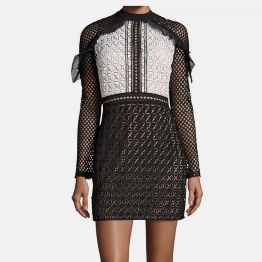 Self-Portrait Monochrome Geometric Long Sleeve Dress